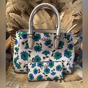 Kate Spade Crossbody Satchel and  Wallet Blue / Green / White Flower Floral Set